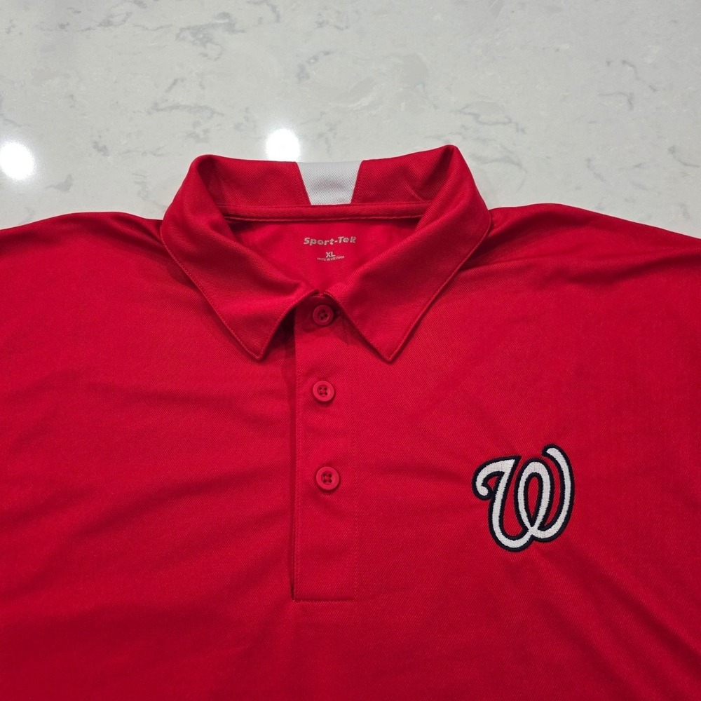 Sport-Tek Mens Washington Nationals MLB Polo Shirt Red White XL Performance Tee